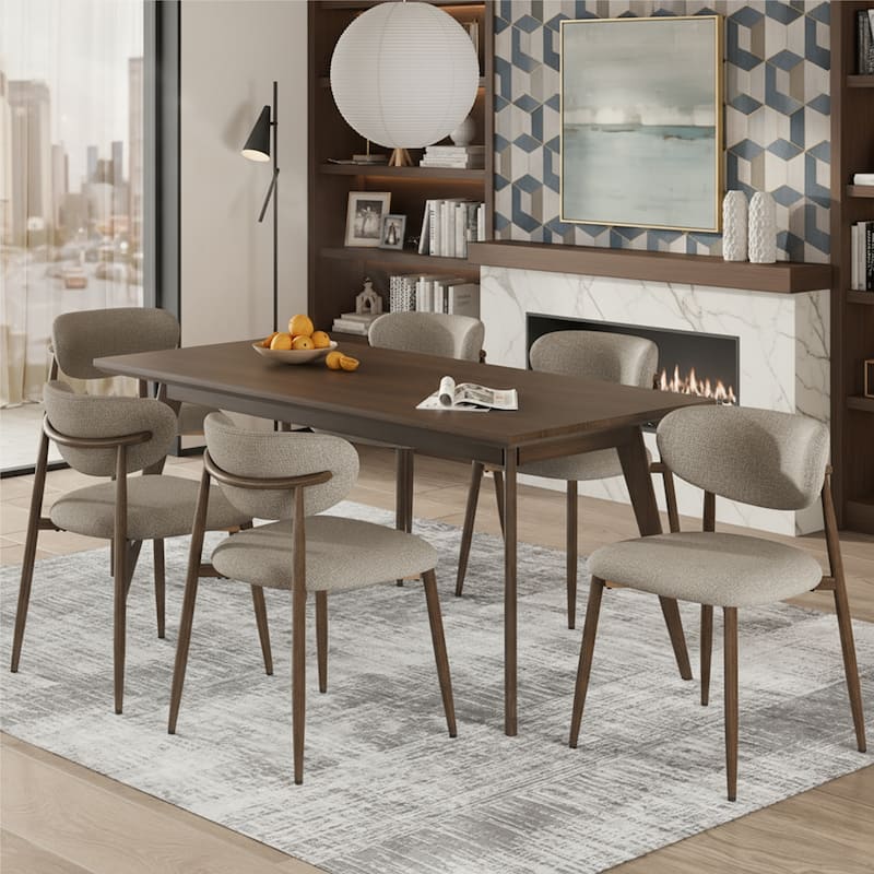 RENEWLINE Mid-Century Modern Tapered Dining Chairs with Upholstered Seat & Iron Frame - Set of 6 - Camel