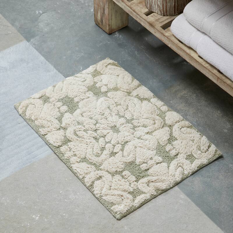 Better Trends 100% Cotton Soft & Super Absorbent Bathroom Rugs - Medallion Collection Non-Skid Latex Machine Washable Bath Mats - 24" x 40" Rectangle - Sage & Natural