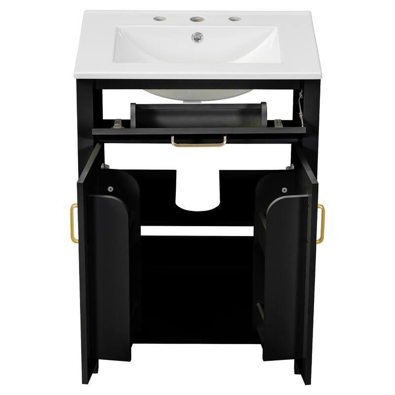 Modern 48" Bathroom Vanity Cabinet with Sinks, Flip Drawers, Double-Layer Door Shelves, Gold Handles and Soft-Close Doors