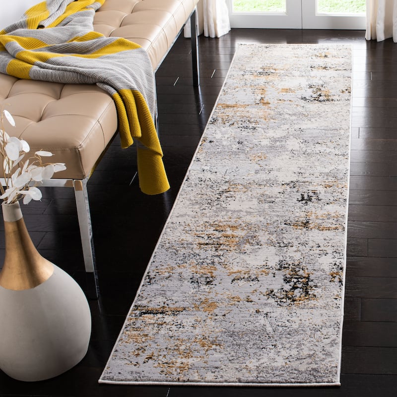 SAFAVIEH Amalfi Guyonne Contemporary Abstract Rug - 2' x 8' Runner - Creme/Gold