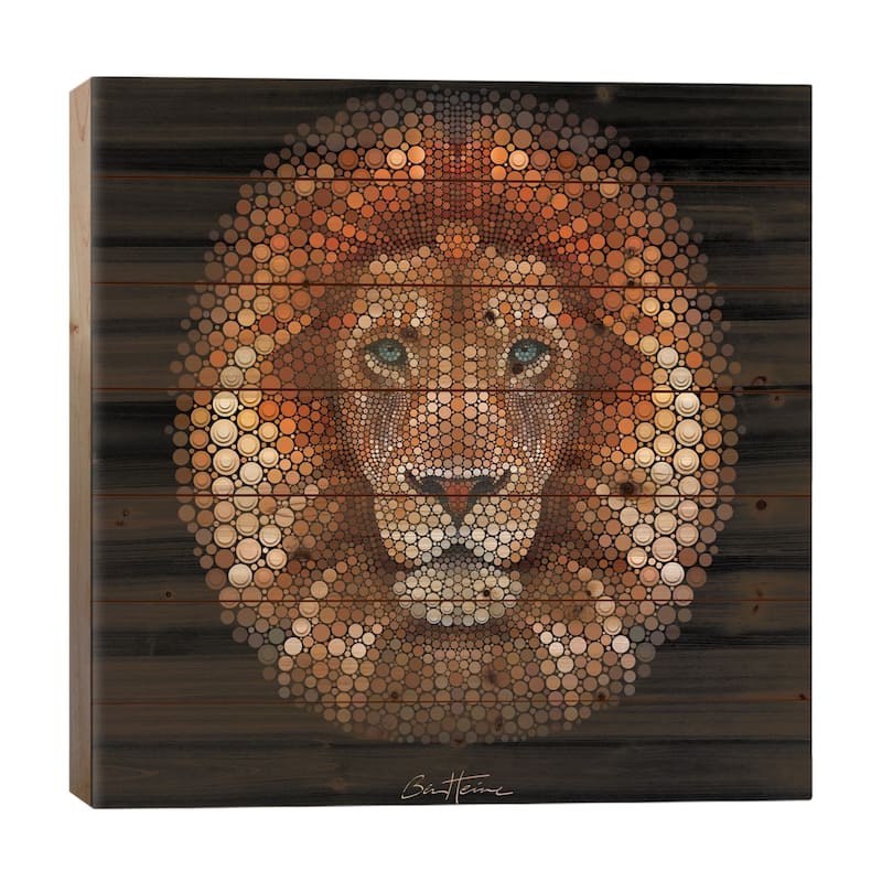Lion Print On Wood by Ben Heine - Multi-Color - 26x26x1.5