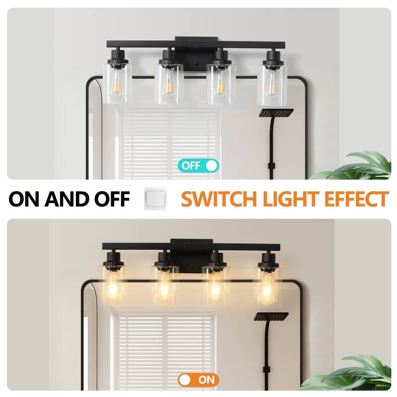 24" 4-Light Vanity Light with Clear Glass Shades, Modern Iron Metal Bathroom Wall Fixture for Mirror (No Bulbs)
