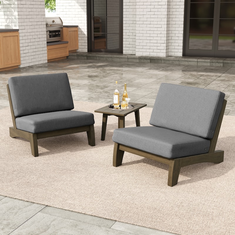 3-piece Outdoor Patio Teak Wood Club Chairs with Side Table