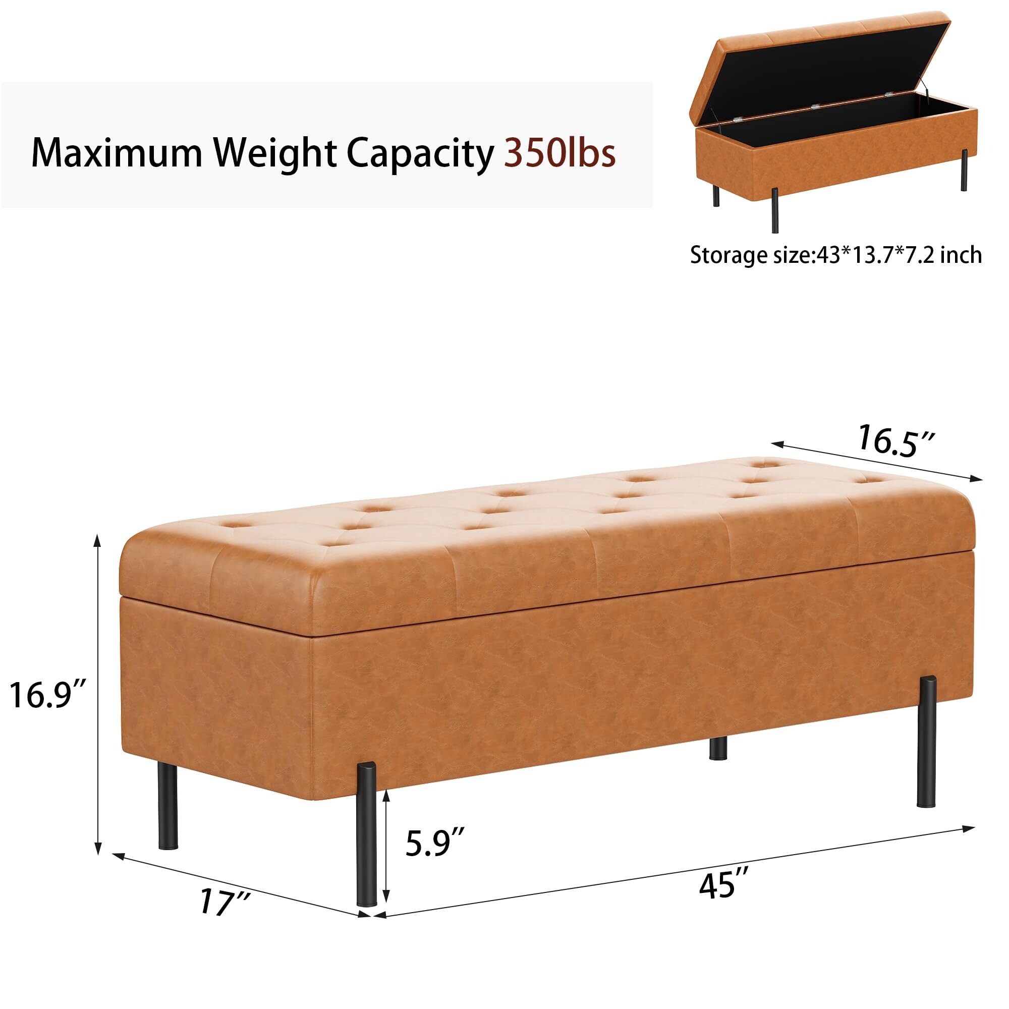 Andeworld End Of Bed Storage Bench ottoman with storage for living