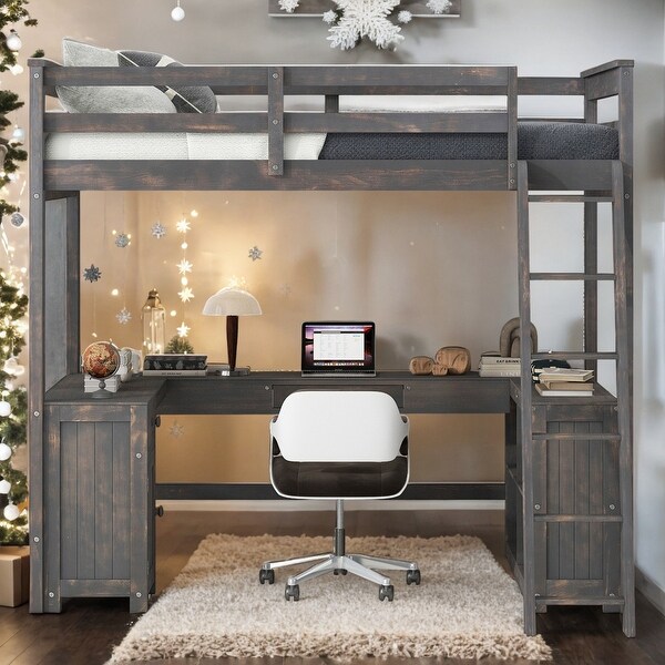 Full Loft Bed with U-shaped Desk, Drawers and Storage