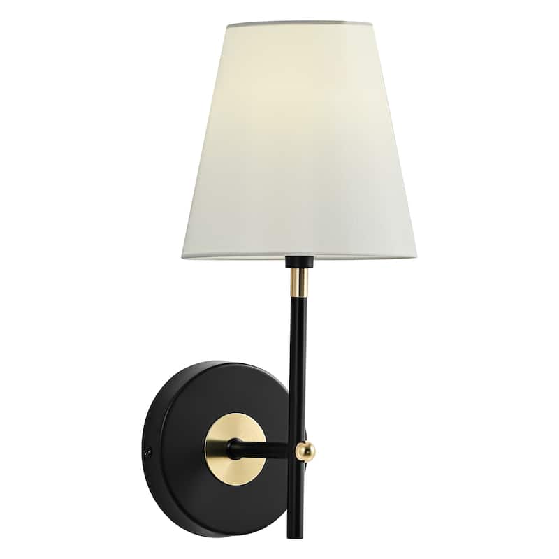 CO-Z 1-Light Plug-In/Hardwired Wall Lamp Bathroom Vanity Light with White Fabric Shade