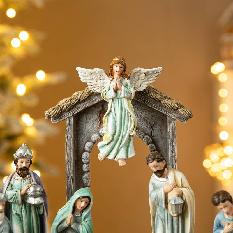 Glitzhome 11 Piece Multi-Colored Resin Nativity Figurine Set