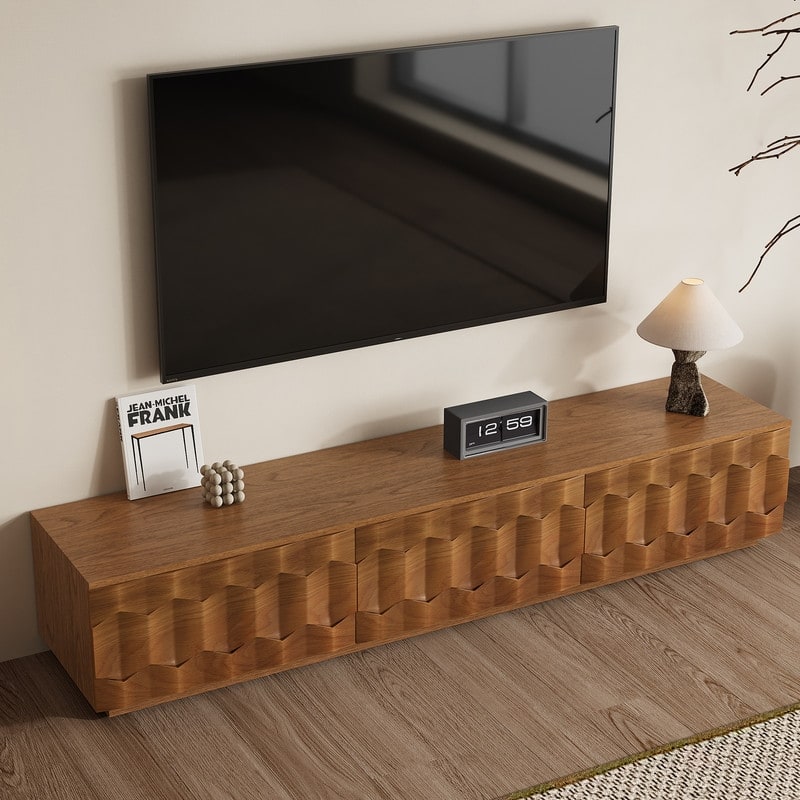 Mid Century Brown Wood TV Stands, Not Assembled Need, Media Console with 3-6 Drawers for Optional