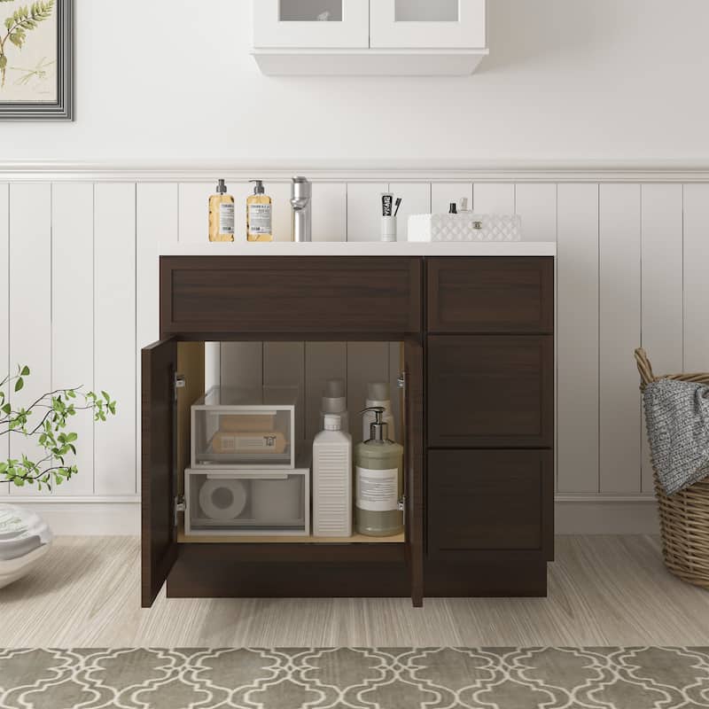 Vanity Art 36" Oak Freestanding Bathroom Vanity Cabinet without Top