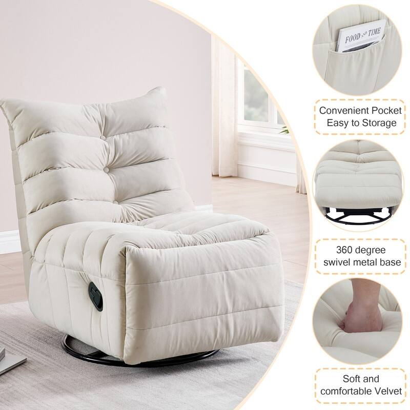 29.1" velvet off-white lazy lift sofa chair with arm pockets