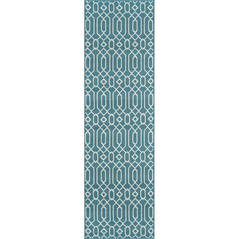 Momeni Baja Links Geometric Trellis Outdoor Area Rug - 2'3" x 7'6" Runner - Blue