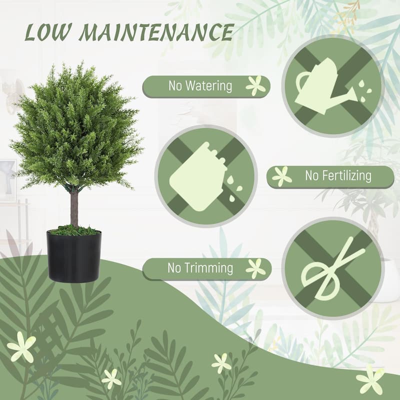 Set Of 2 Decorative Artificial Plants, Cedar ToPiary Trees in Pots, Fake Plants For Home Indoor outdoor Decor, Green