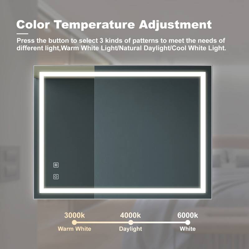 Bathroom LED Cosmetic Mirror with 3 Adjustable Color Temperatures