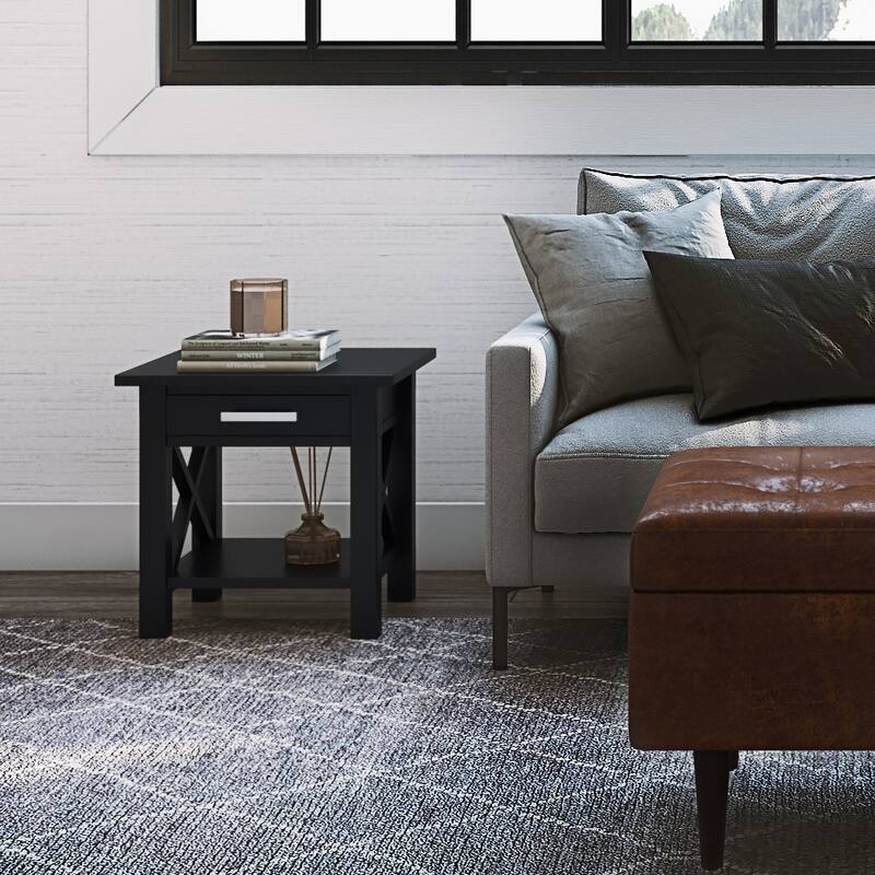 WYNDENHALL Waterloo SOLID WOOD 21 inch Wide Square Contemporary End Side Table - 21 inch Wide - Black