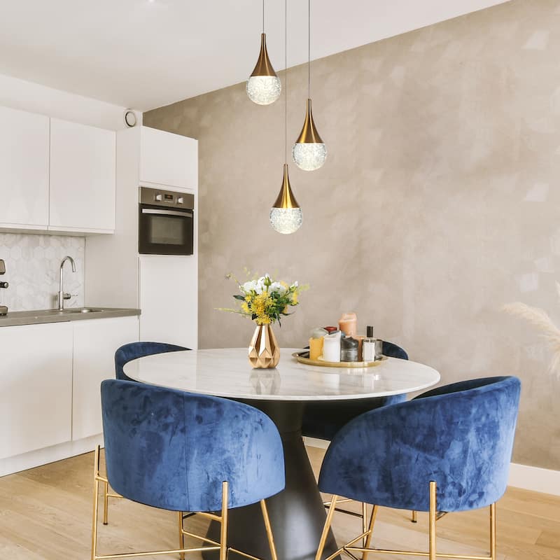Modern 3-Light LED Chandelier Gold Cluster Island Lights for Kitchen Island - Dia. 9.8" x H 7.7"