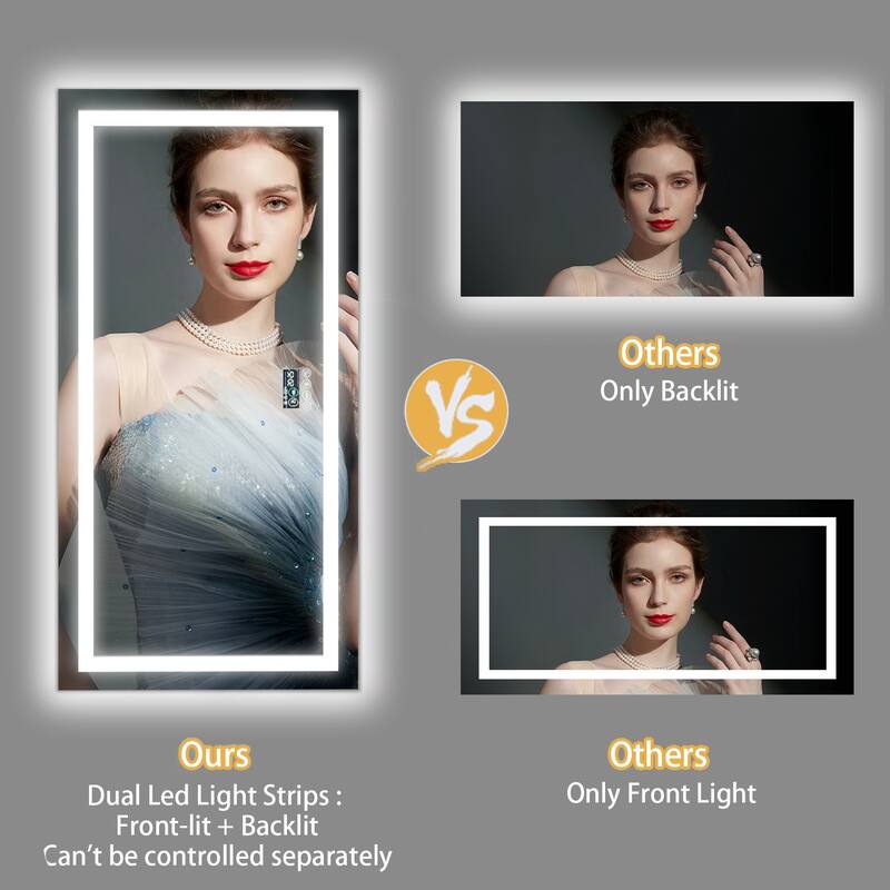 Smart LED Illuminated Fog-free Large Bathroom Mirror with Bluetooth Speakers, Digital Display