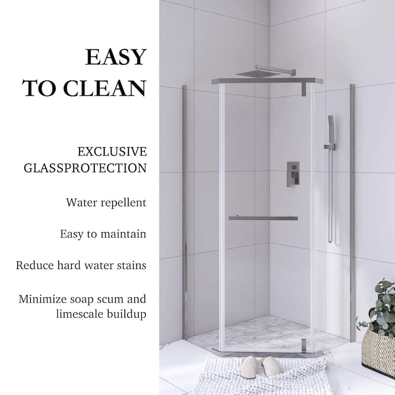 36'' x 72'' Neo-angle Pivot Semi-Frameless Corner Shower Enclosure
