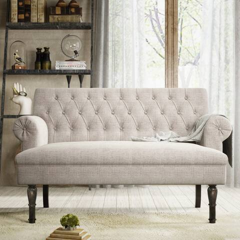 Modern Loveseat Rolled Arm Button Tufted Decoration Living Room Furniture Settee with High Gourd Wood Leg Studio Bench