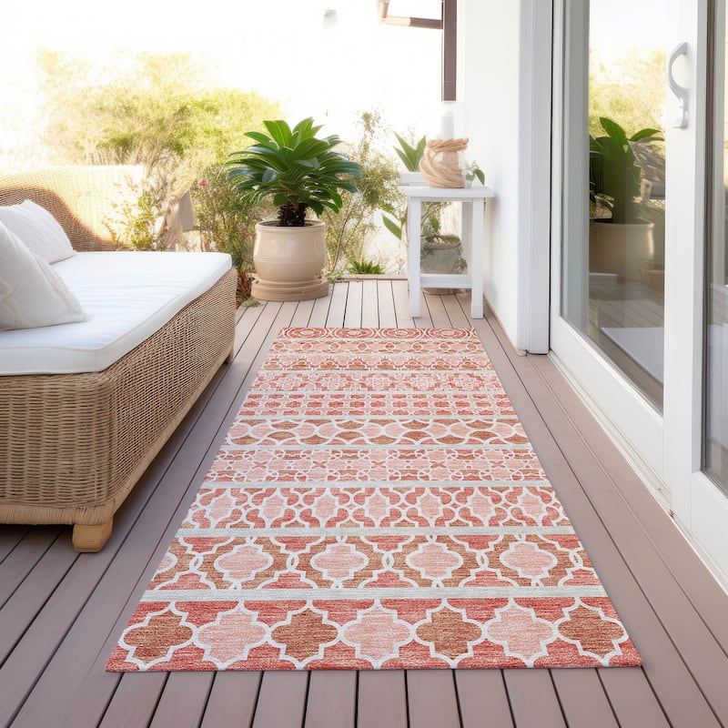 Machine Washable Indoor/ Outdoor Chantille Stripe Boho Rug - Salmon - 2'3" x 7'6"