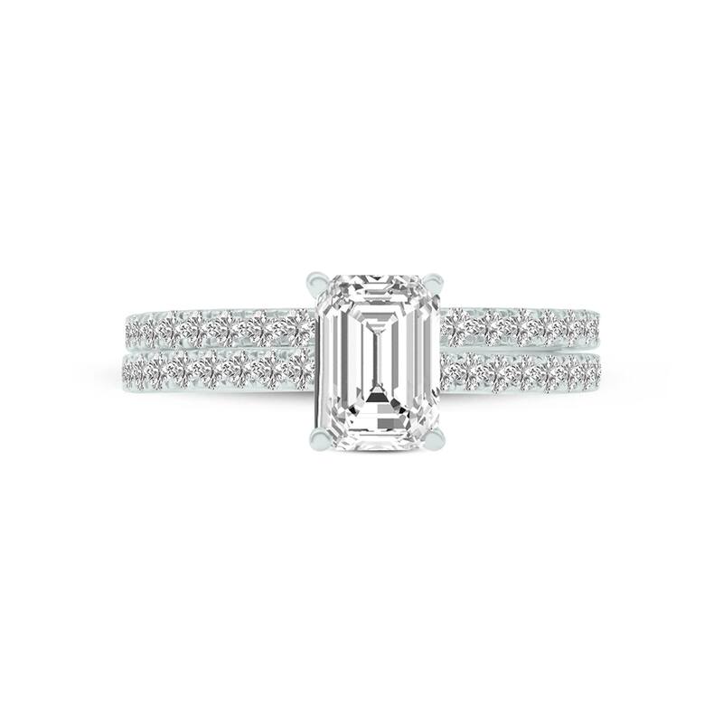 Marquee 2.80 CTW Center Emerald Cut Lab Grown Diamond Engagement Ring Set in 14Karat White Gold