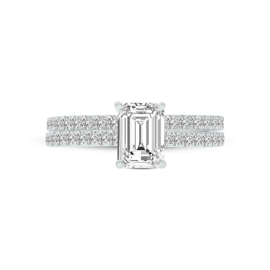 Marquee 2.80 CTW Center Emerald Cut Lab Grown Diamond Engagement Ring Set in 14Karat White Gold