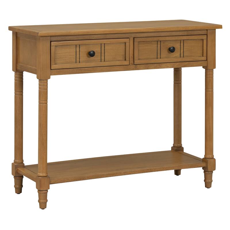 2 Tier Narrow Console Table Entryway Side Table with 2 Drawers and Bottom Storage Shelf