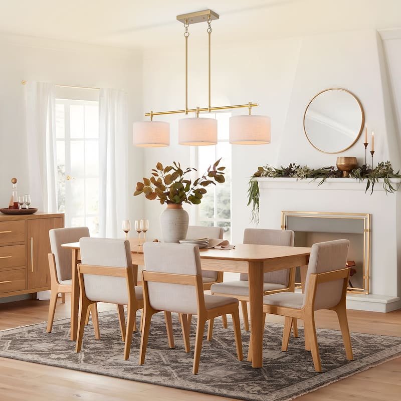 Starsky 3-Light Modern Linear Drum Fabric Kitchen Island Lights