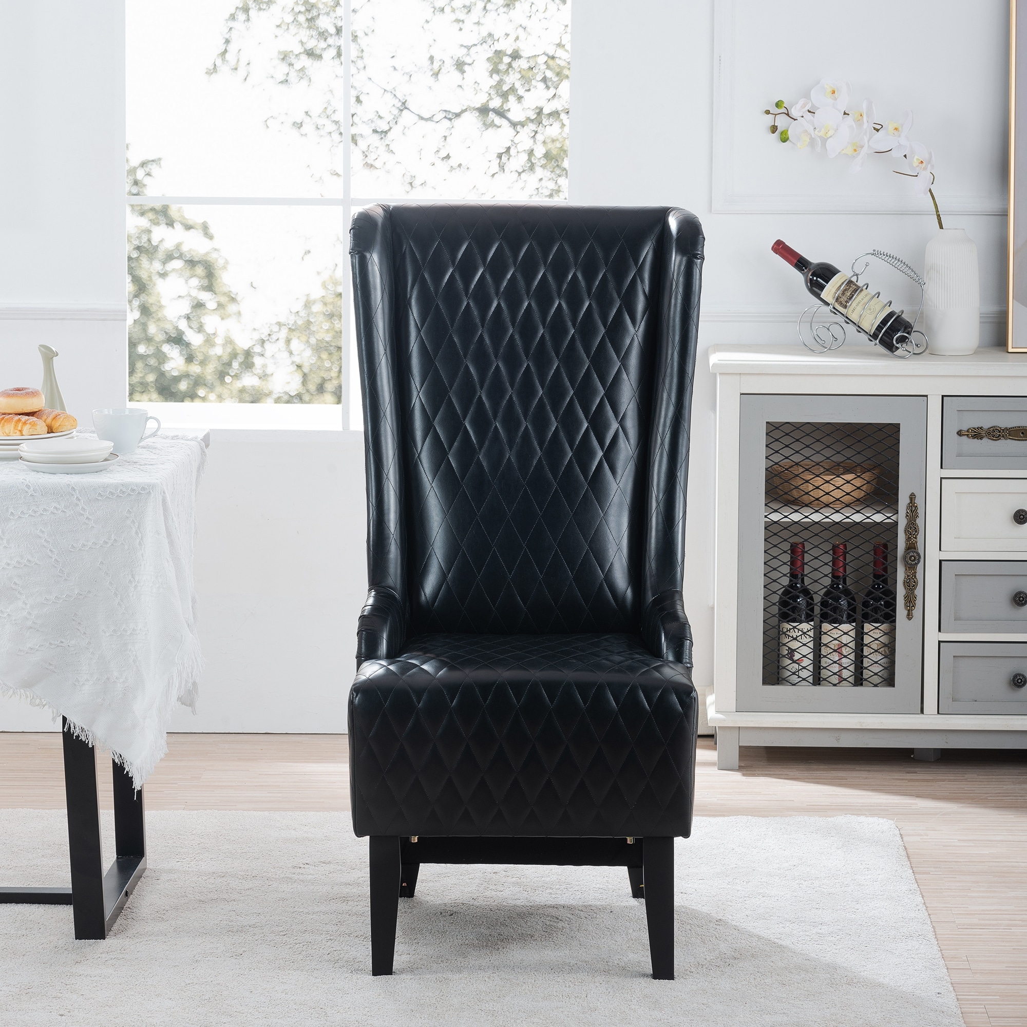 Leather Accent Chair Side Chair Leisure Chair with Wooden Legs, Wingback Chair Lounge Chair Reading Chair