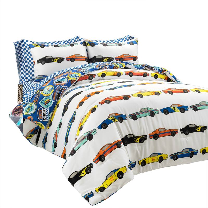 Lush Decor Race Cars Reversible Oversized With Printed Sheet Set Comforter Set