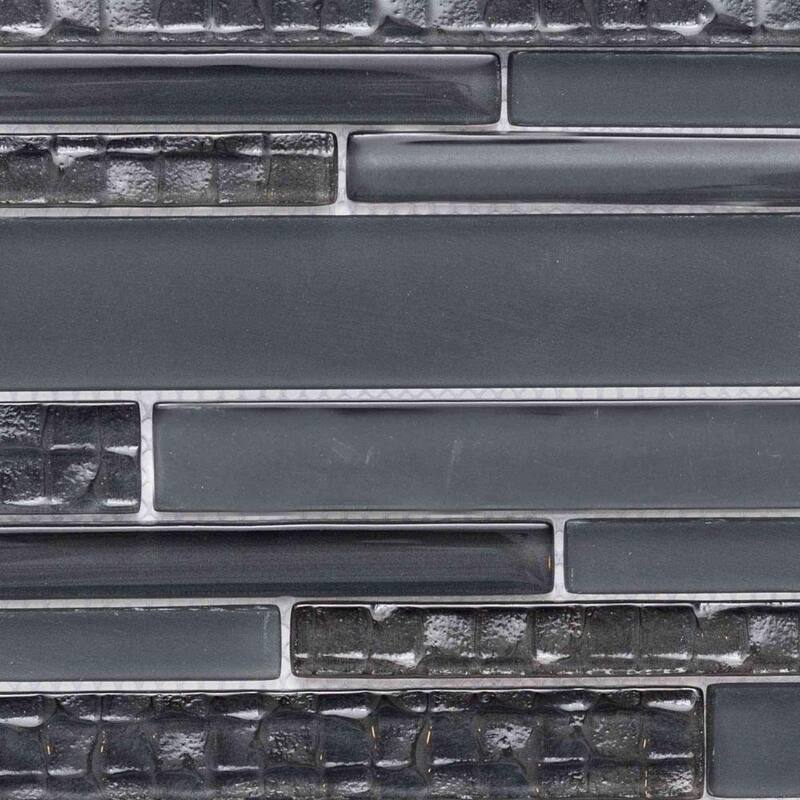 The Tile Life Karma Random Sized Brick Charcoal 12x12 Textured Glass Mosaic Backsplash & Wall Tile