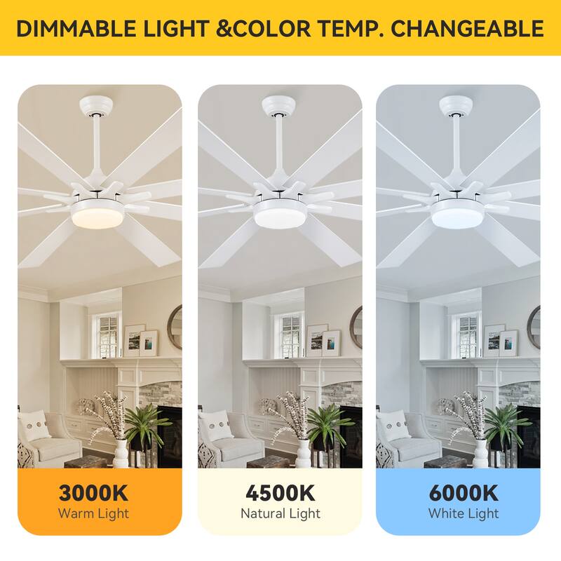72 Inch Large Ceiling Fan with Light,Reversible DC Motor,LED Integrated,Remote and APP Control - 72 inches
