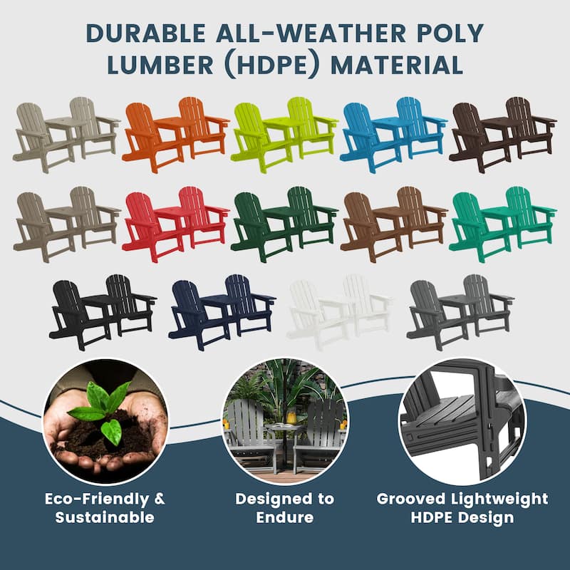 Polytrends Coastline Outdoor Poly Adirondack Chair Set with Connecting Tray & Cup Holder