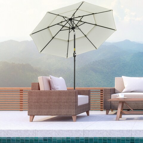 Outsunny 9FT 3 Tiers Patio Umbrella Outdoor Market Umbrella with Crank, Push Button Tilt for Deck, Backyard and Lawn