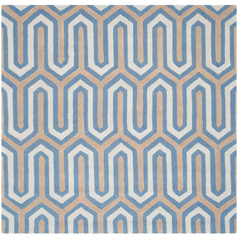 SAFAVIEH, Handmade Cambridge Faiza Modern Moroccan Wool Rug - 6' Square - Navy/Grey