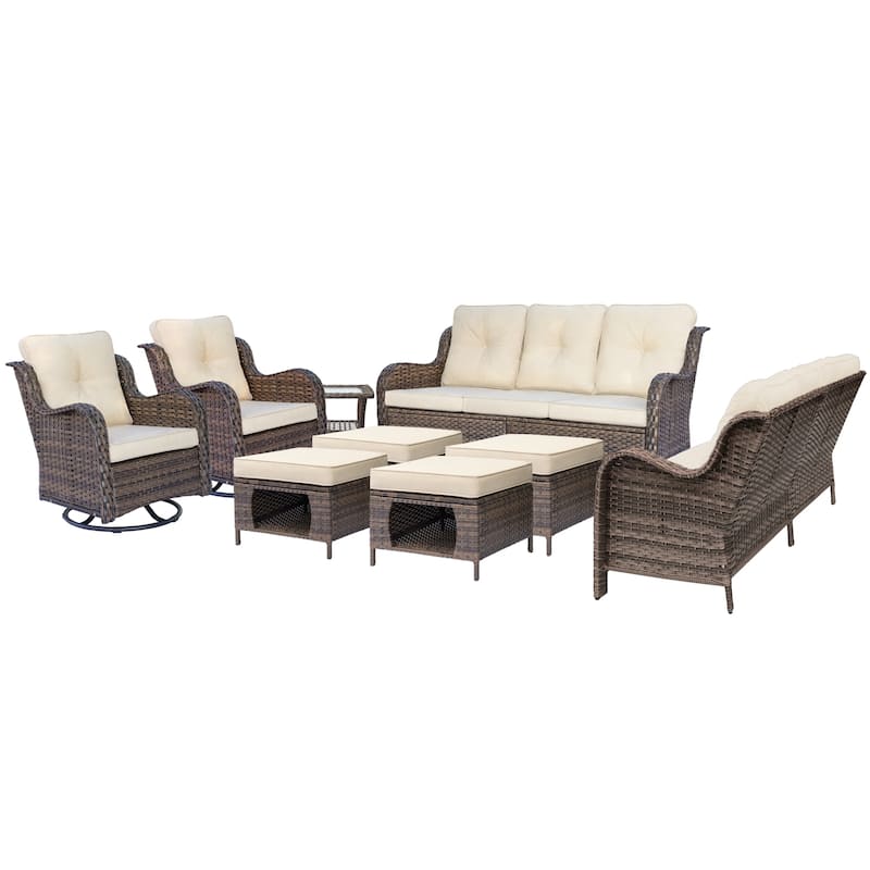 Wicker Outdoor Patio Conversation Seating Sofa Sets with Swivel Chairs