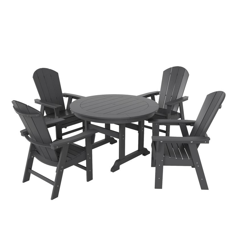 Laguna Hdpe All Weather Outdoor Patio Round Adirondack Dining Chairs Set (5-Piece Set) - Gray