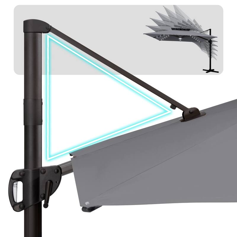 VredHom 11X11 FT Outdoor Square Cantilever Patio Umbrella Aluminum Solar LED Light with HDPE Base