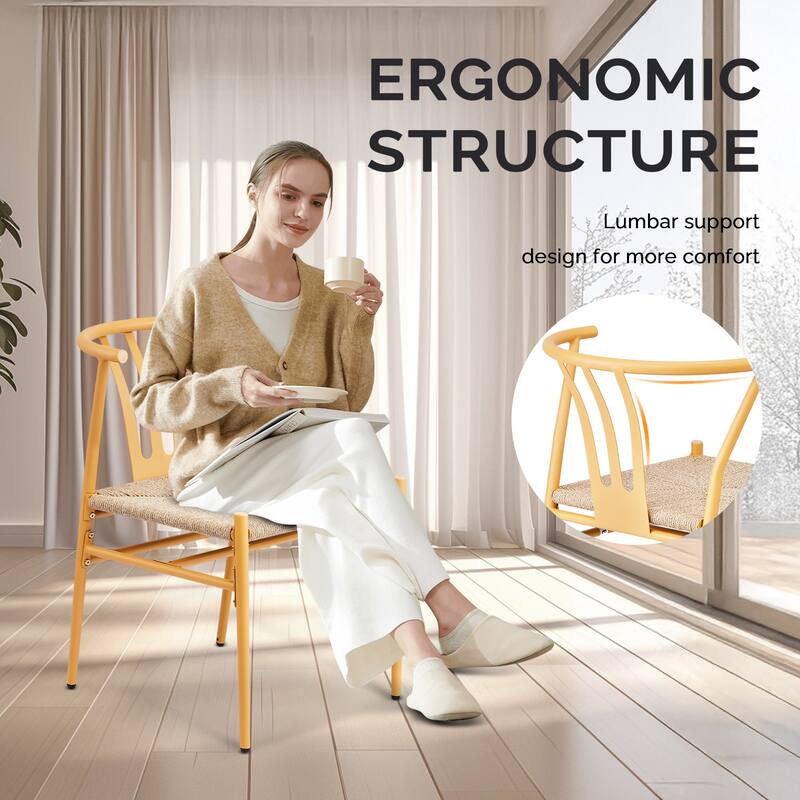 Set of 4 Hand-Woven Rope Dining Chairs with Metal Frame and Curved Back Ergonomic Design - 23” x 18.3” x 31.5”
