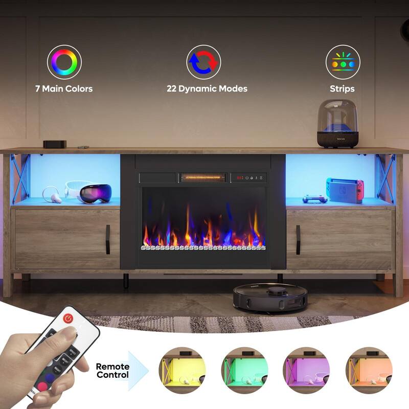 Bestier 63" TV Stand, LED Media Console with Storage, with Electric Fireplace and LED and Adjustable Storage Cabinet
