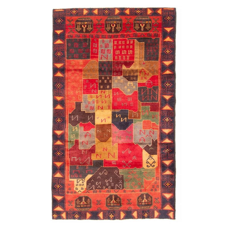 ECARPETGALLERY Hand-knotted Baluch Red Wool Rug - 3'8 x 6'6 - Red - 3'8 x 6'6