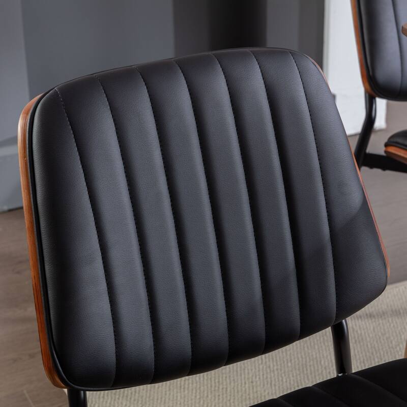 Roomfitters Mid-Century Modern Dining Chairs Set of 2, Faux Leather Upholstered Walnut Bentwood Dining Chairs with Metal Legs