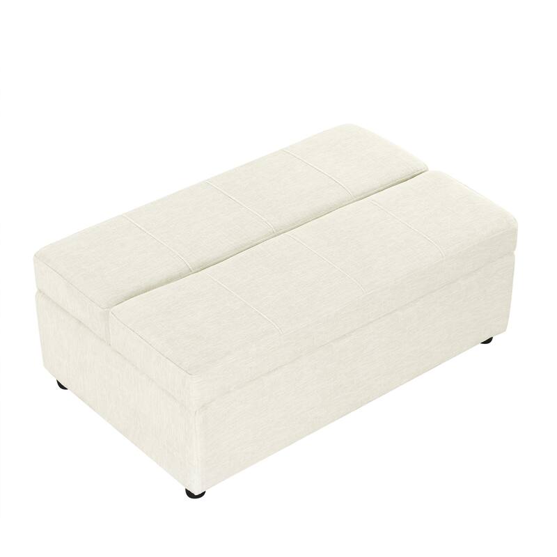 Twin Size Folding Ottoman Sleeper Bed with Mattress, White, Chenille