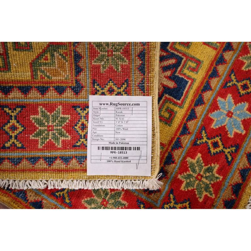Yellow Kazak Oriental Foyer Rug Handmade Wool Carpet - 2'0" x 3'0"
