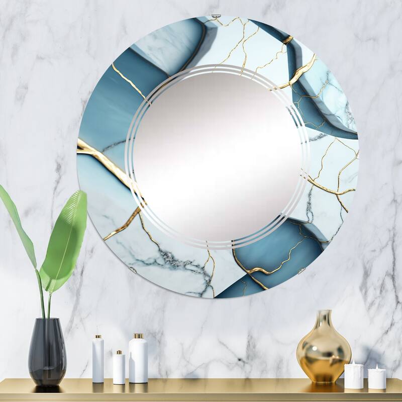 Designart 'Abstract Geode White II' Printed Abstract Marble Wall Mirror - 32in.x32in.