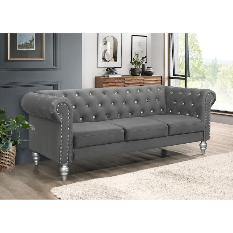 Clayfell Emma Velvet Rolled Arm Living Room Set - Sofa