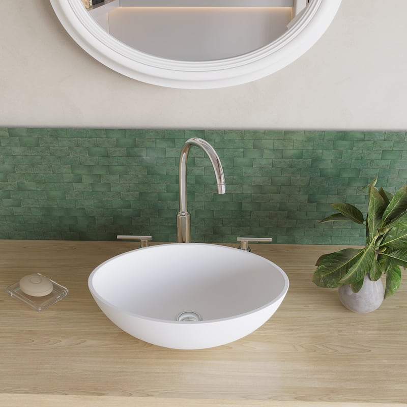 19 inch Stonelle Matte White Solid Surface Round Oval Vessel Sink