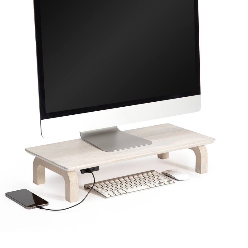 Jani Wood Monitor Stand Riser Desk - Ergonomic Design Stand, Desktop Organizer Table for Home, Office Workspace, Gaming Desk - Off-White