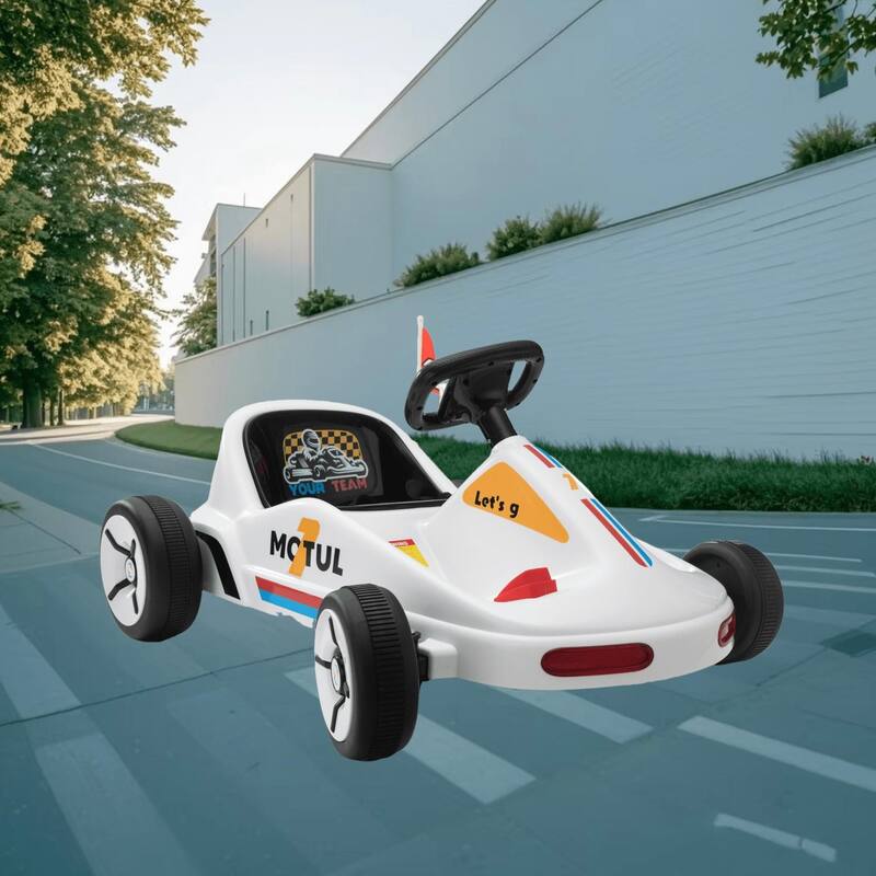 12V Kids Ride-On Go Kart with LED Lights, Bluetooth Music, Pedal Control and Parental Remote Control, For 3-8 Years Old - White