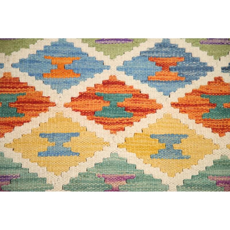 Hand Woven Oriental 100% Wool Carpet Southwestern Geometric Multi-Colored Kilim Area Rug - 6' 1'' X 5' 0''