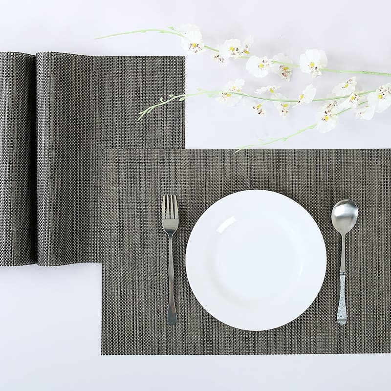 Heat Resistant Non-skid PVC Table Mats Woven Placemats Dark Gray 6pcs - Dark Grey